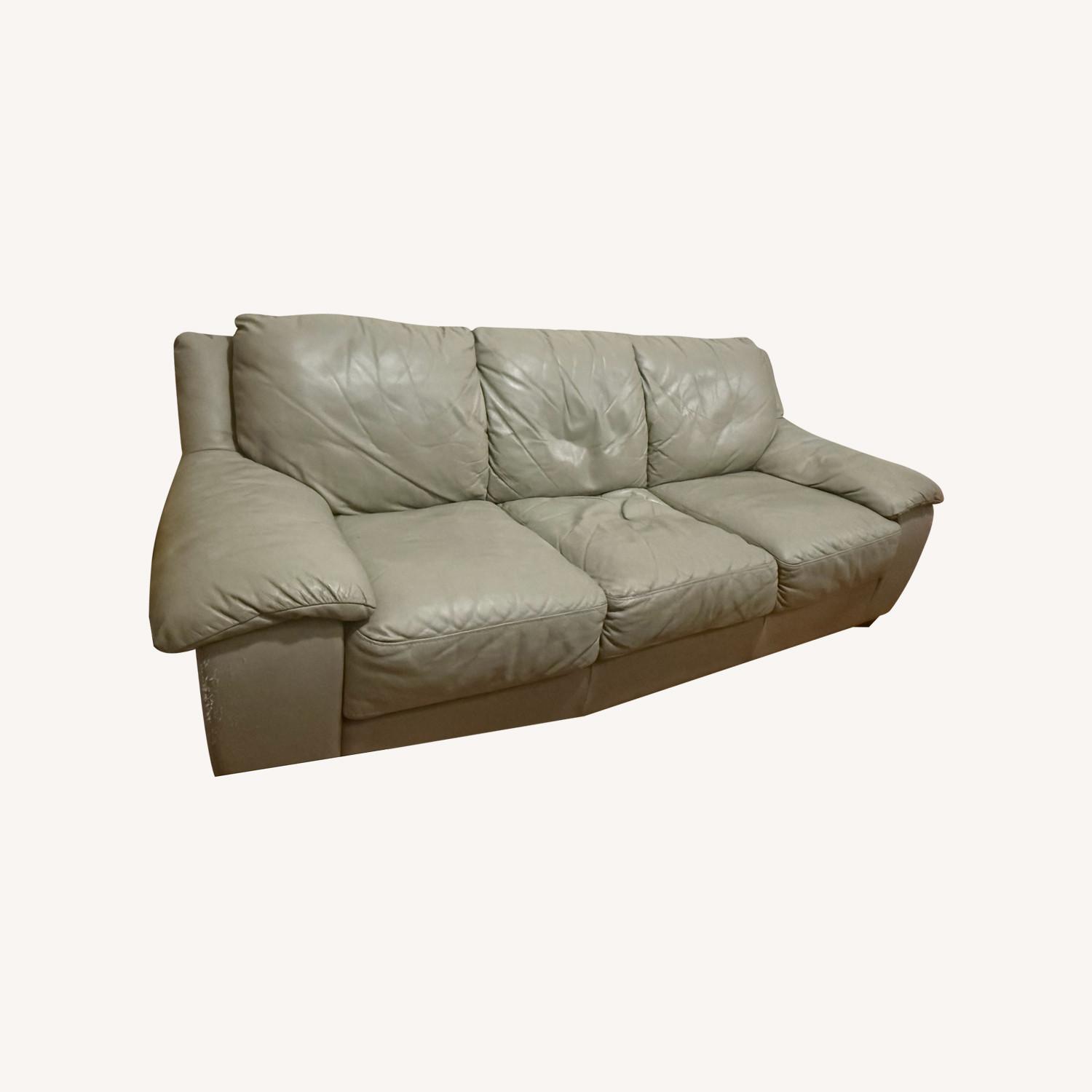 Macy's Green Leather 3+ Seater Sofa - image-6
