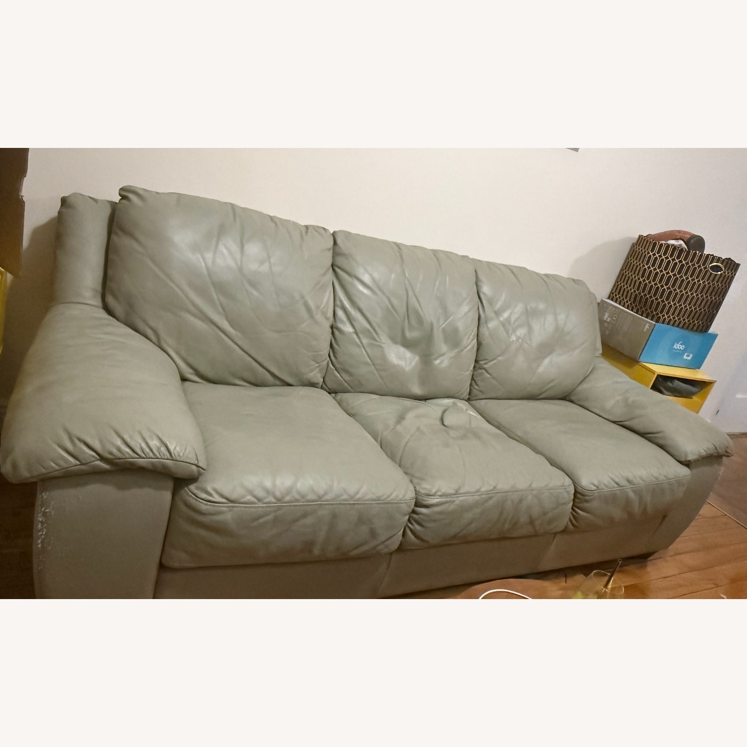 Macy's Green Leather 3+ Seater Sofa - image-1