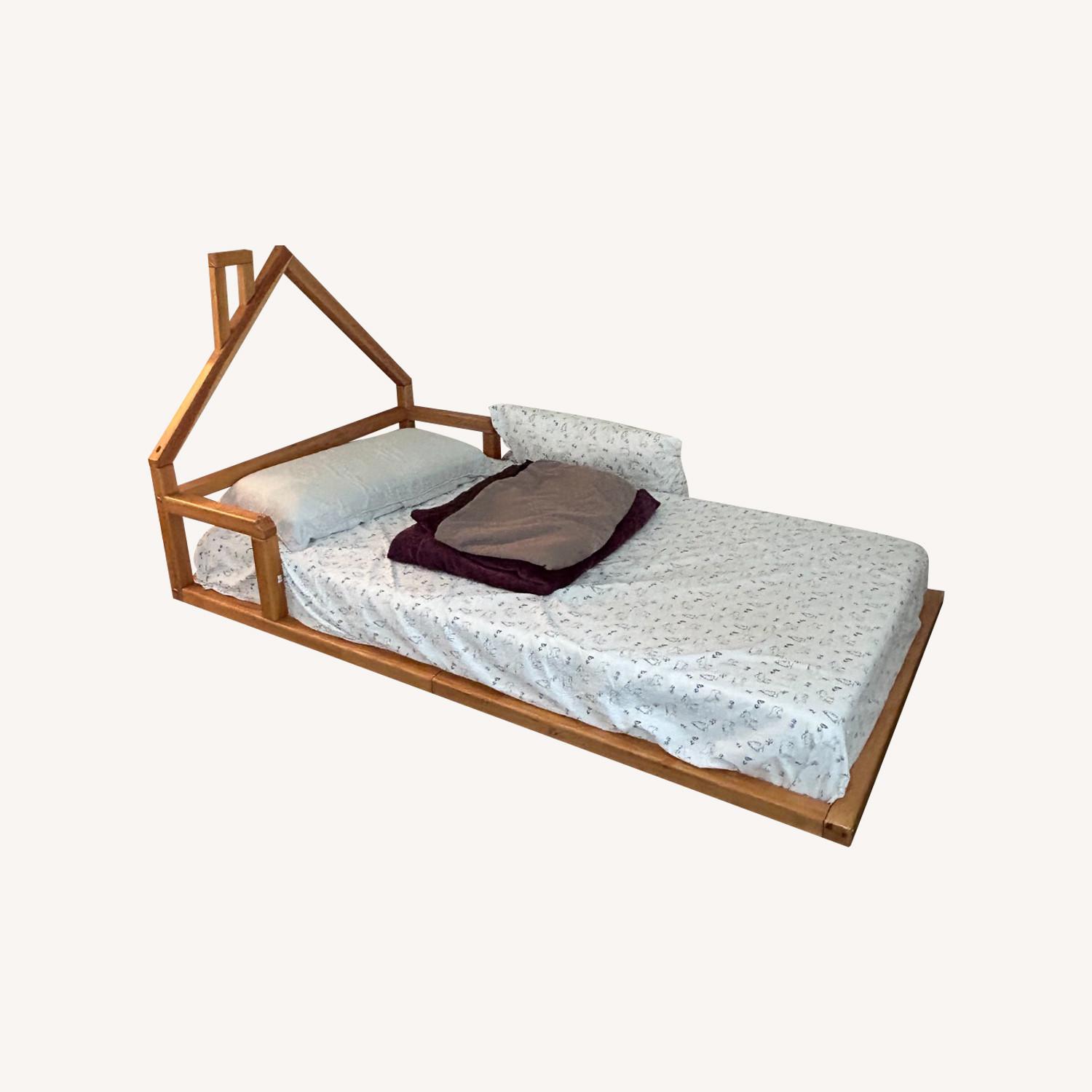 Light Brown Wood Twin Bed - image-0