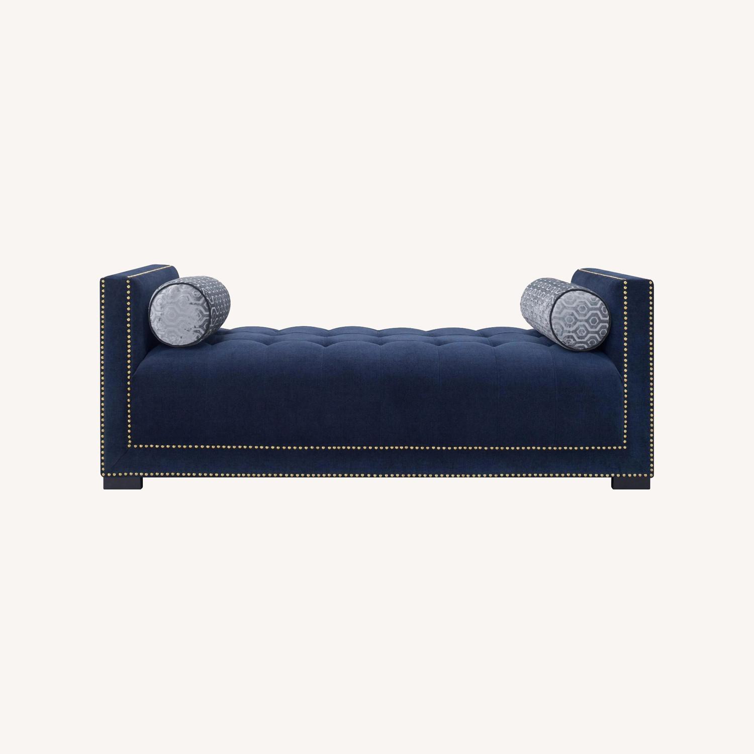Raymour & Flanigan Blue Fabric Chaise Lounge - image-0