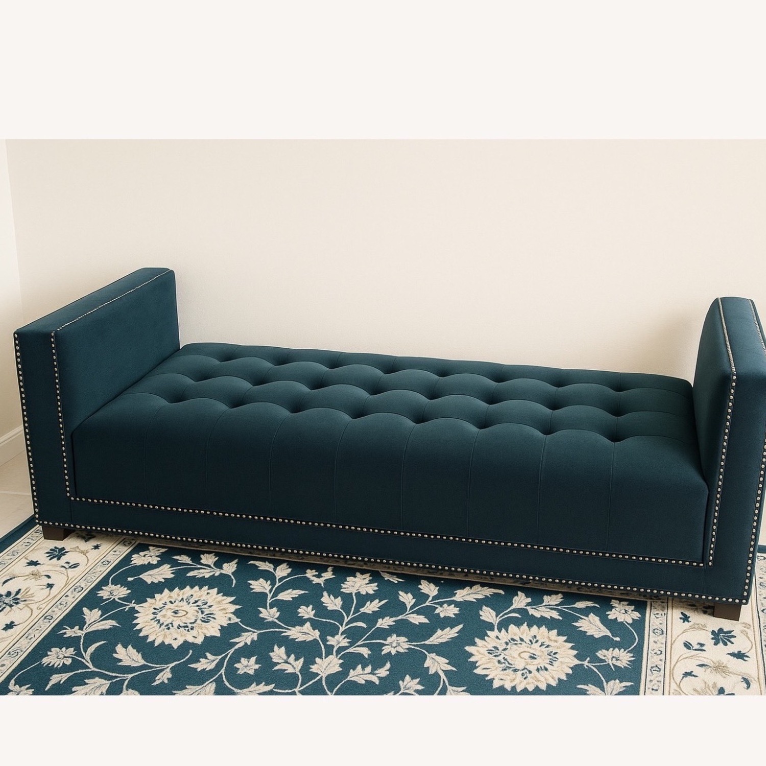 Raymour & Flanigan Blue Fabric Chaise Lounge - image-3