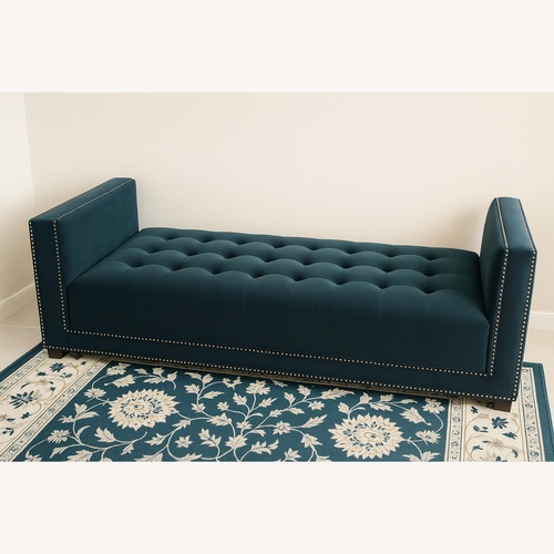 Used Raymour & Flanigan Blue Fabric Chaise Lounge for sale on AptDeco