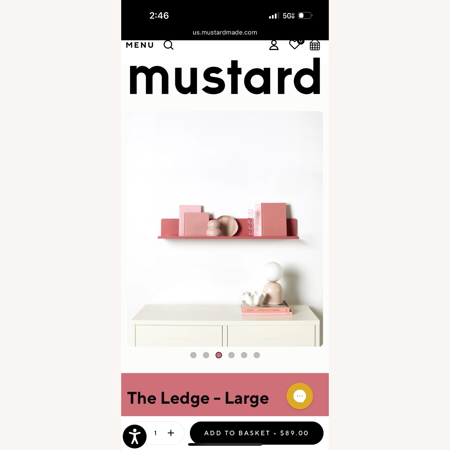 Mustard Ledge Pink Metal Wall Shelf - image-1