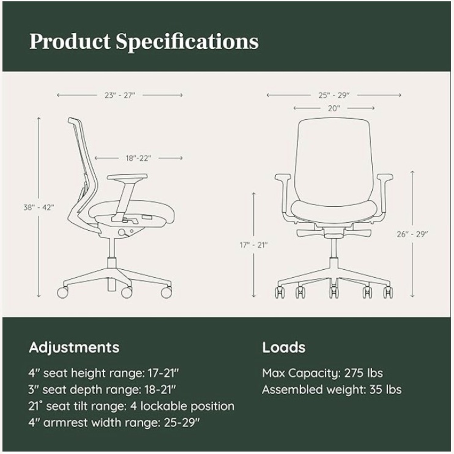 Branch Ergonomic Chair Black Fabric Office Chair - image-7