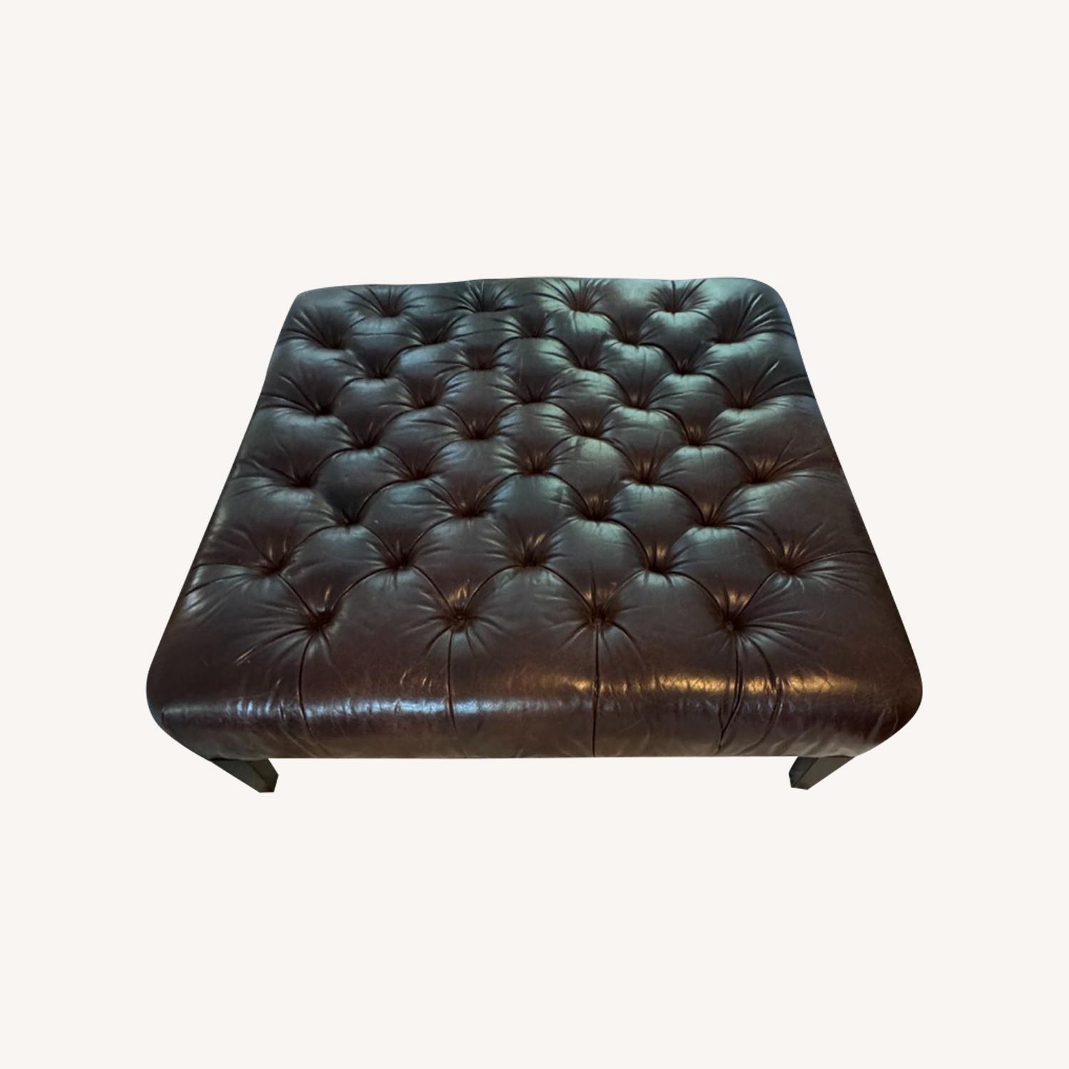Dark Brown Leather Ottoman - image-0