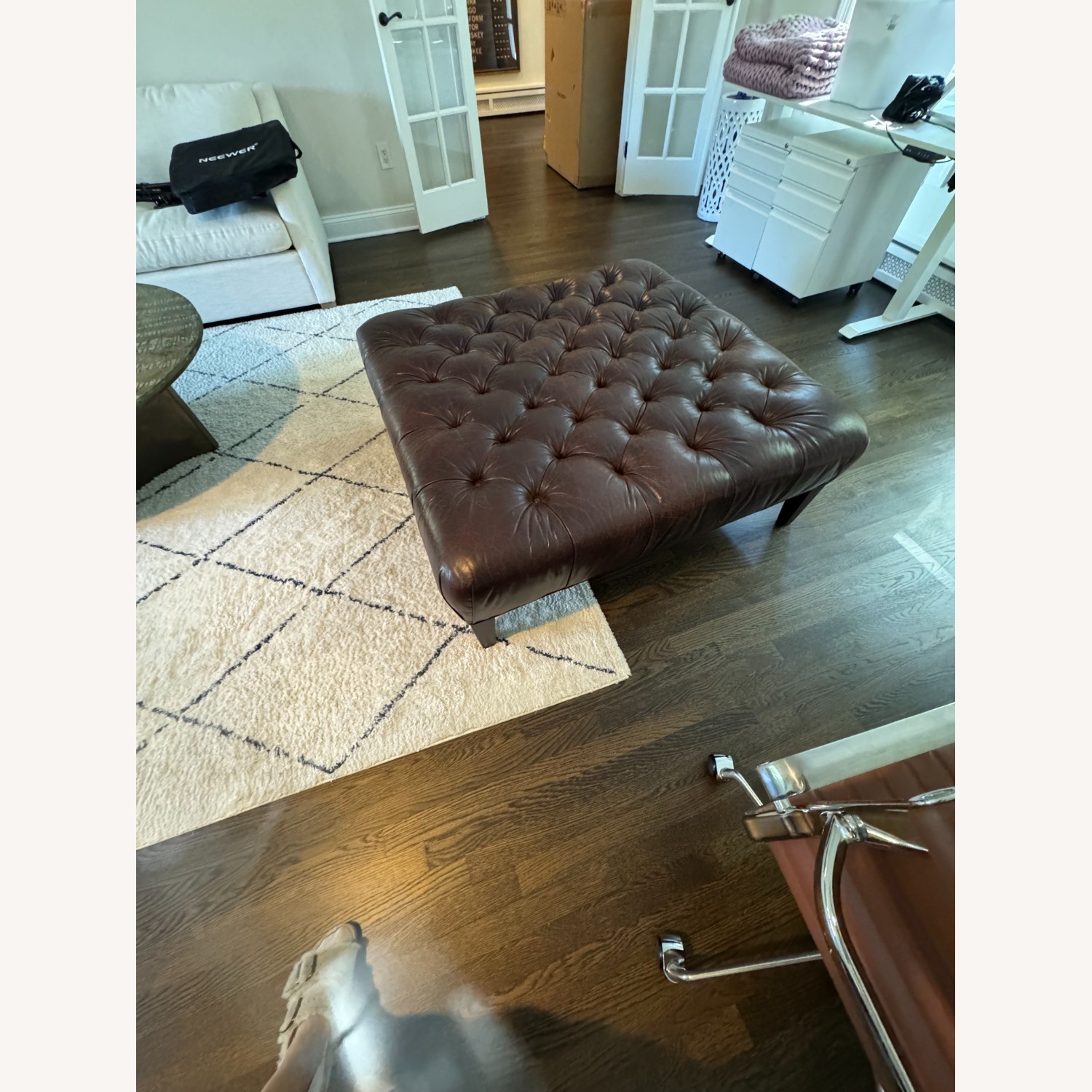 Dark Brown Leather Ottoman - image-2