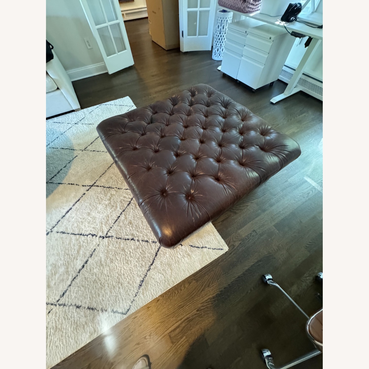 Dark Brown Leather Ottoman - image-3