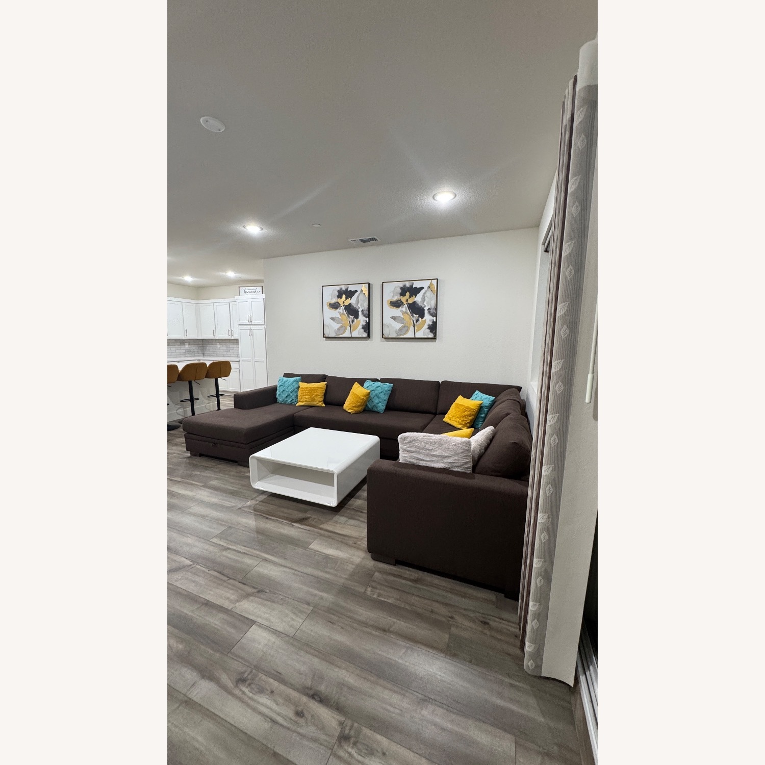 Dark Brown Fabric 3+ Piece Sectional - image-5