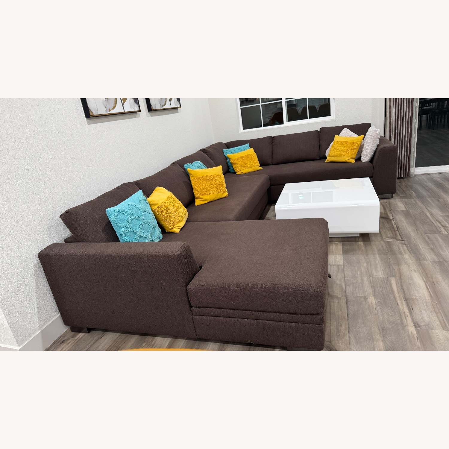Dark Brown Fabric 3+ Piece Sectional - image-2