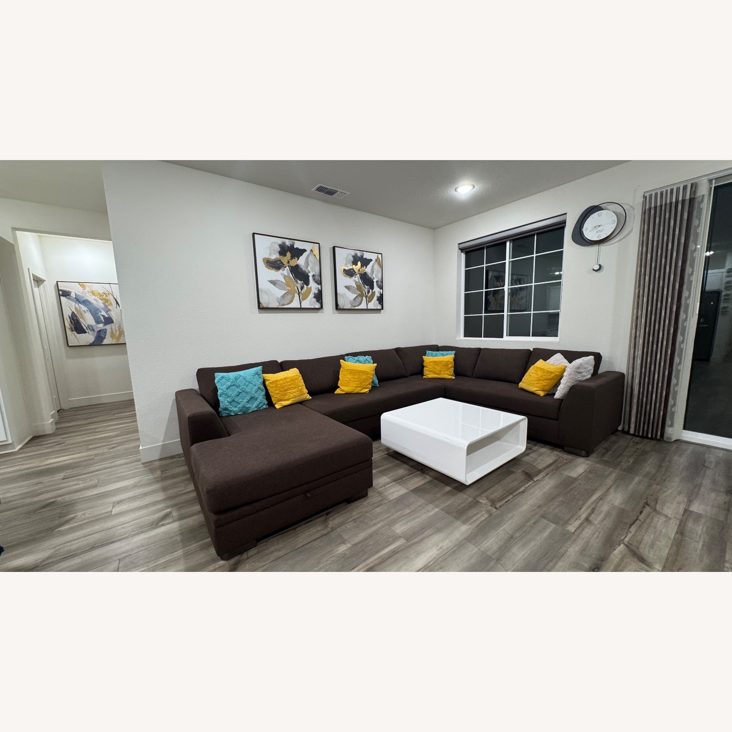 Dark Brown Fabric 3+ Piece Sectional - image-1