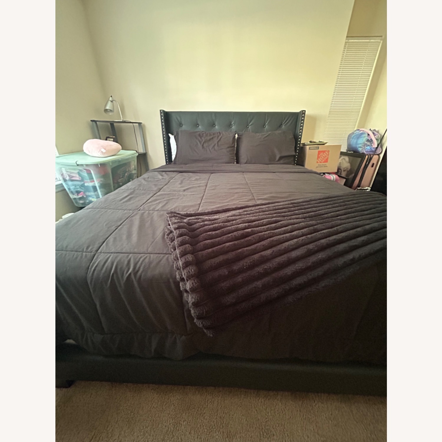 Ashley Furniture Black Faux Leather Queen Bed - image-2