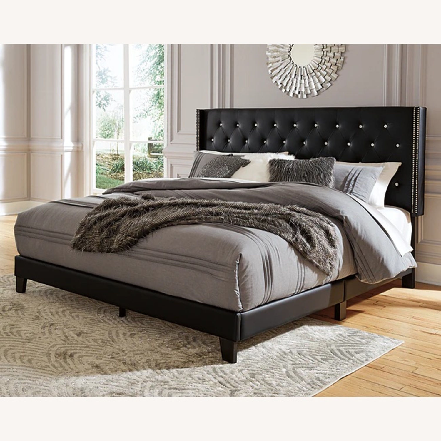 Ashley Furniture Black Faux Leather Queen Bed - image-4