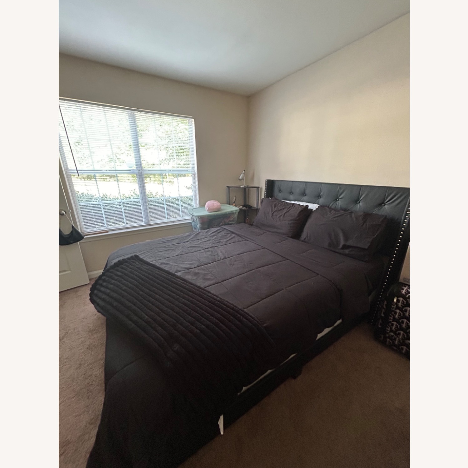 Ashley Furniture Black Faux Leather Queen Bed - image-1