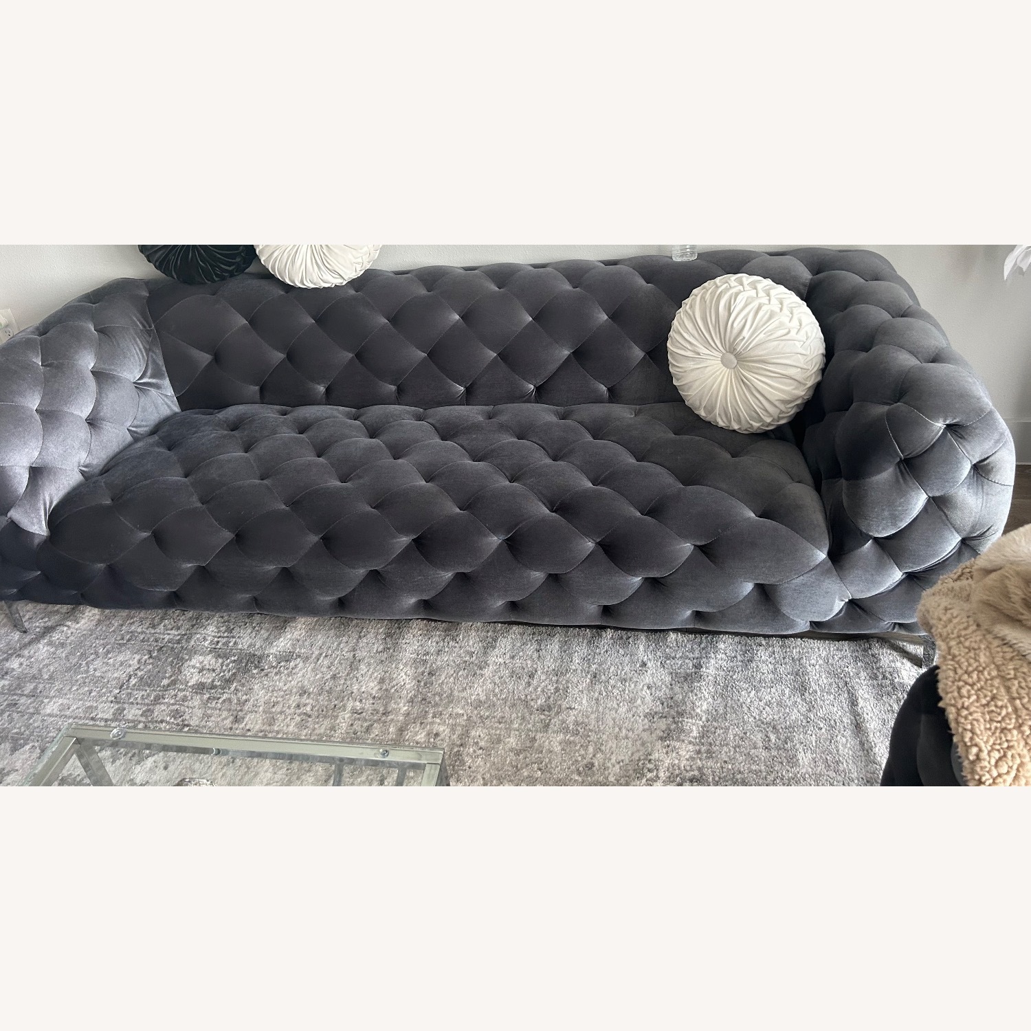 Velvet Gray Sofa - image-1