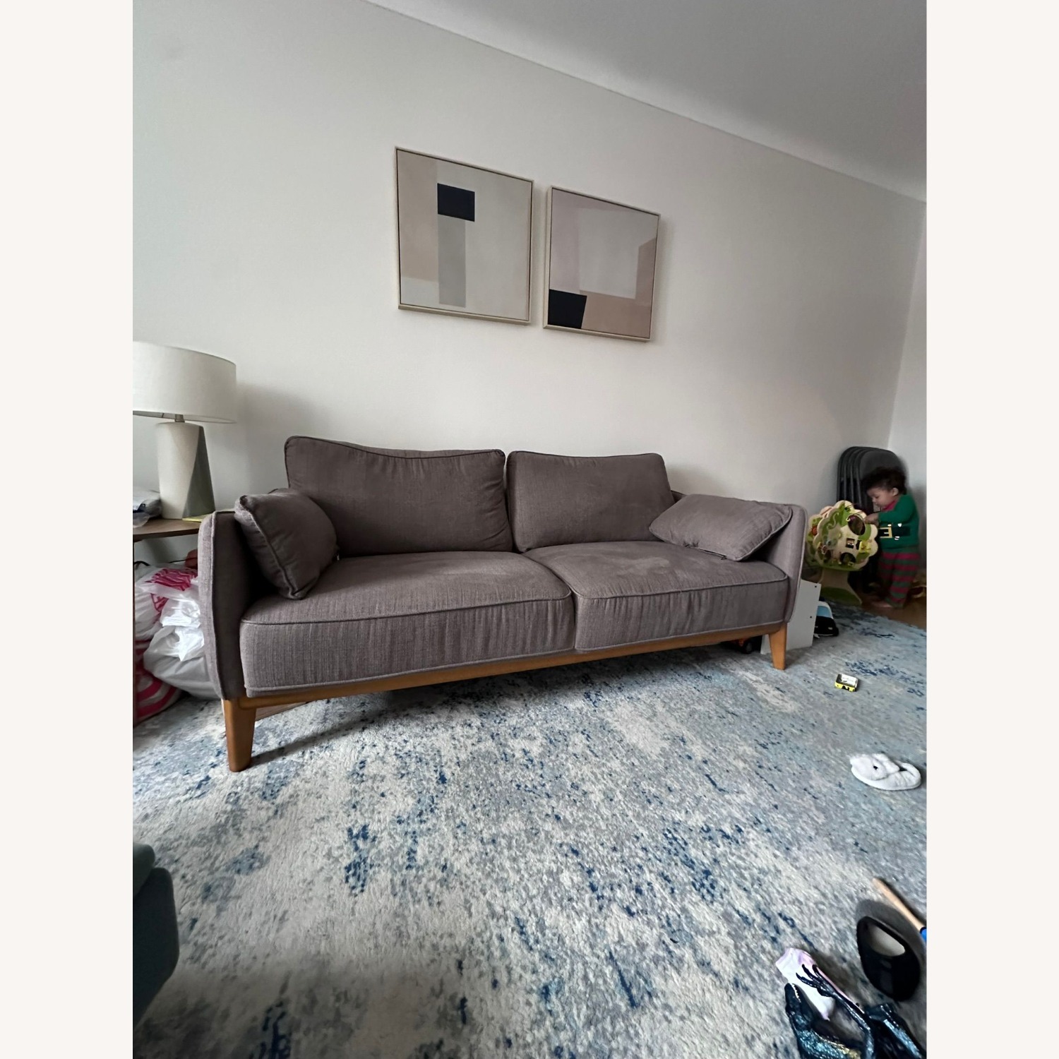 Jollene Modern Brown Fabric Sofa W Wood Base - image-2