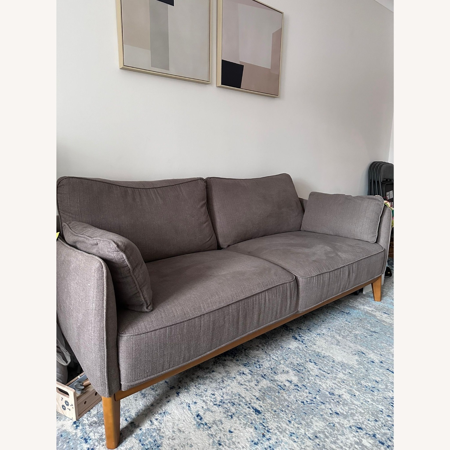 Jollene Modern Brown Fabric Sofa W Wood Base - image-1