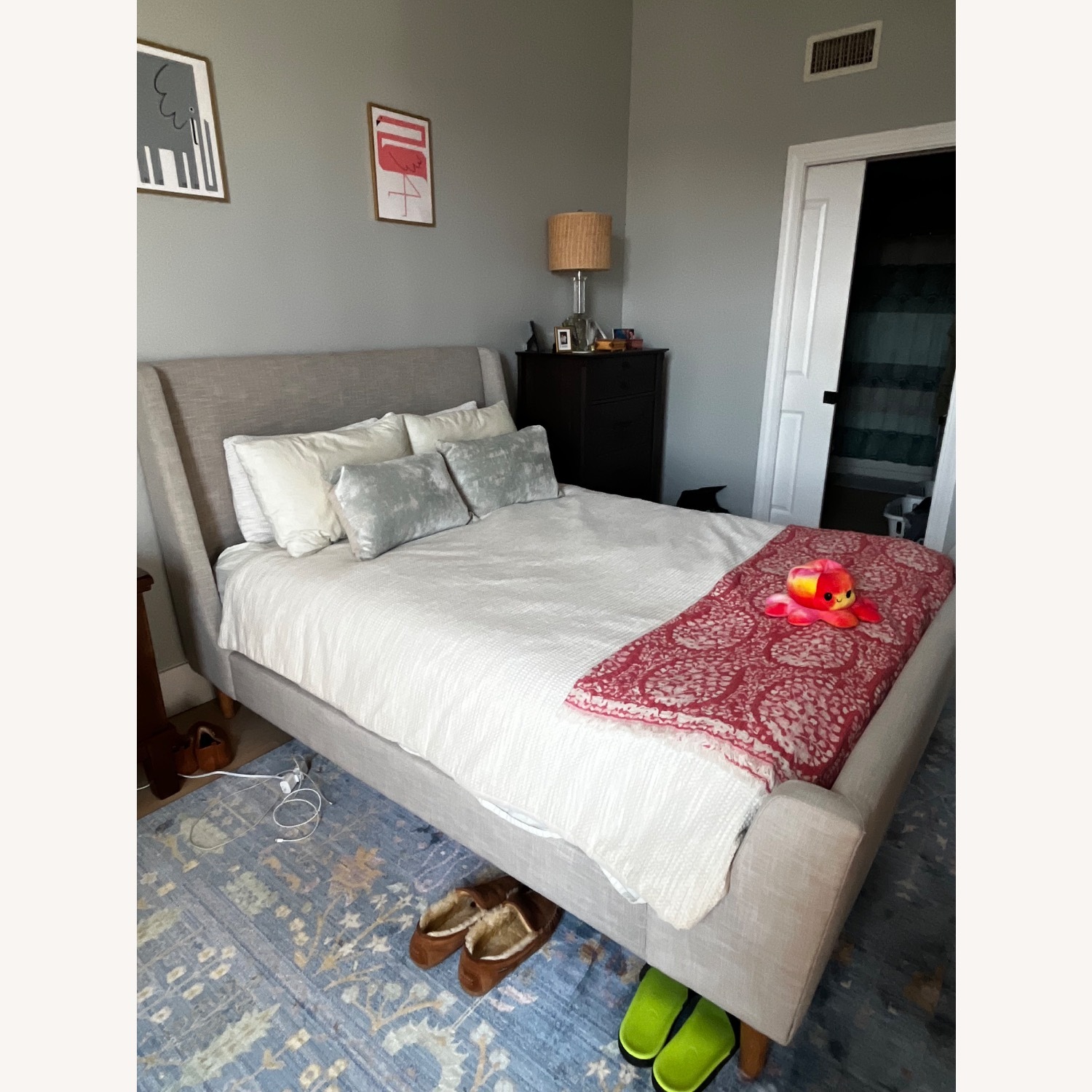 West Elm Upholstered Sleigh Bed In Platinum Linen Weave - image-1