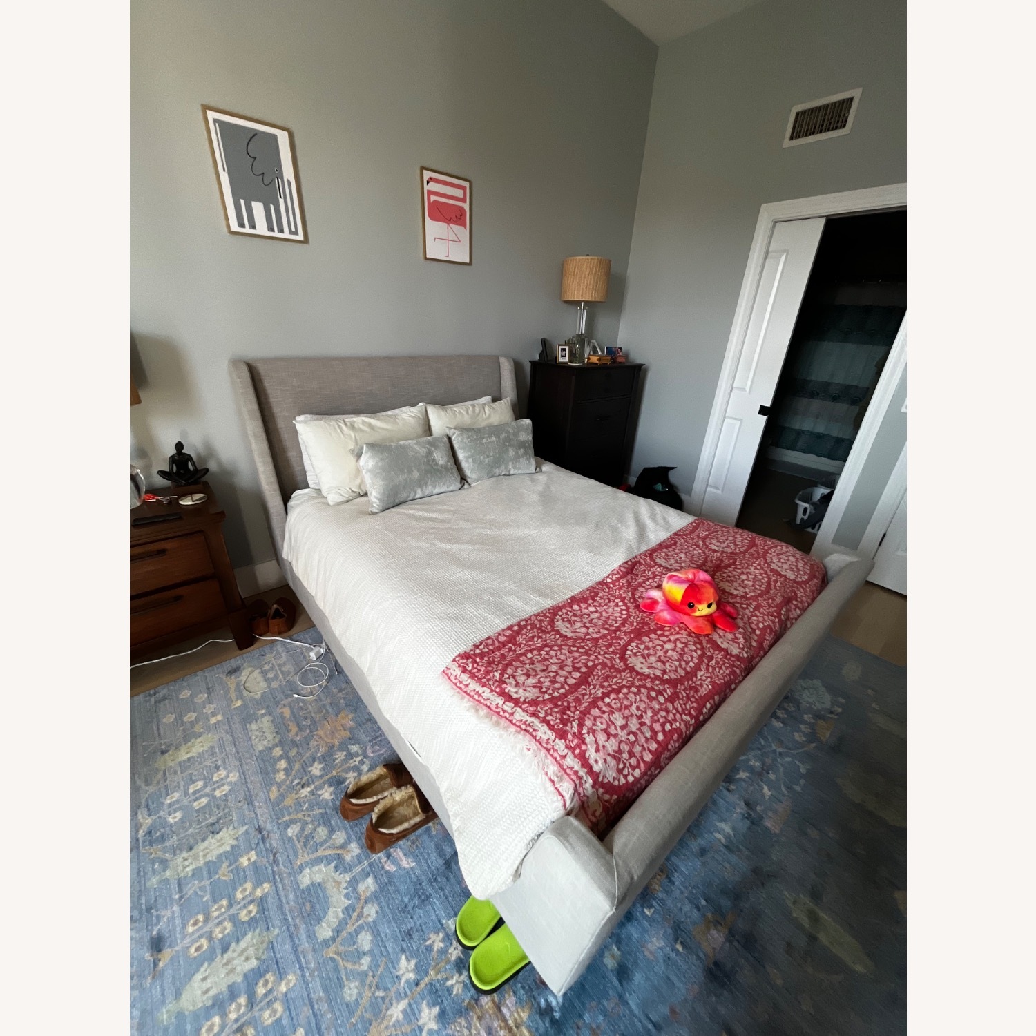 West Elm Upholstered Sleigh Bed In Platinum Linen Weave - image-5