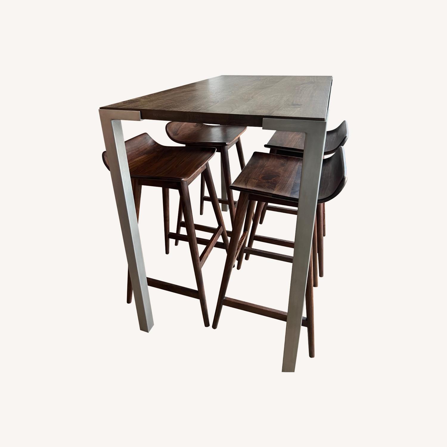CB2 Stilt Dark Brown Wood Dining Set - image-0