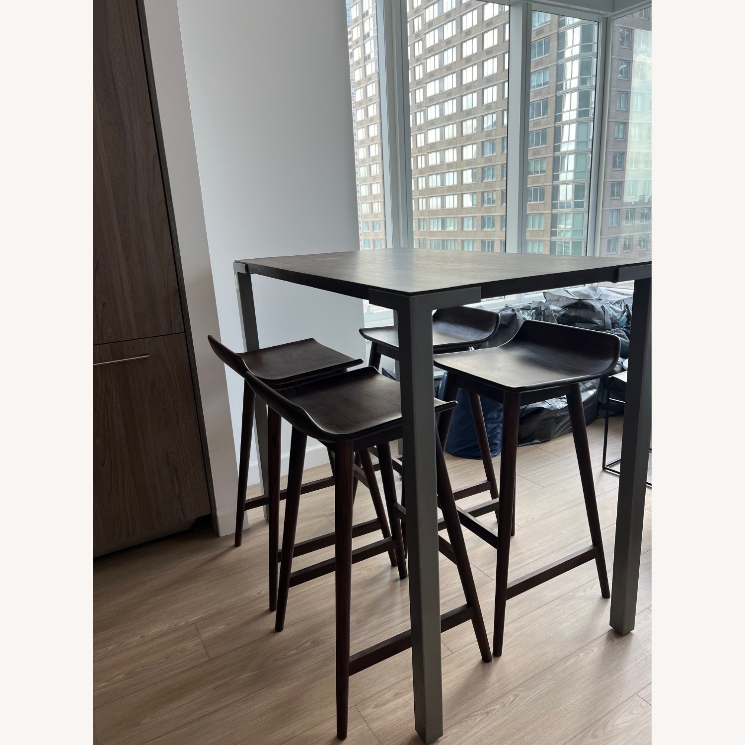 CB2 Stilt Dark Brown Wood Dining Set - image-3