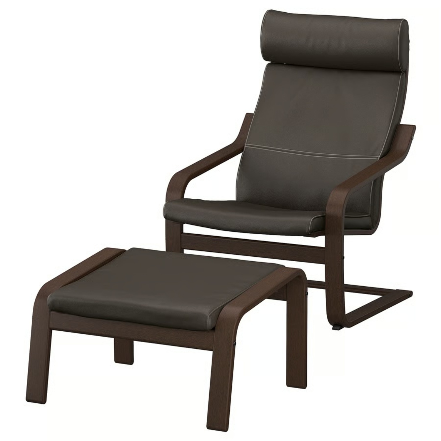 IKEA Poang Dark Brown Leather Armchair and Ottoman - image-17