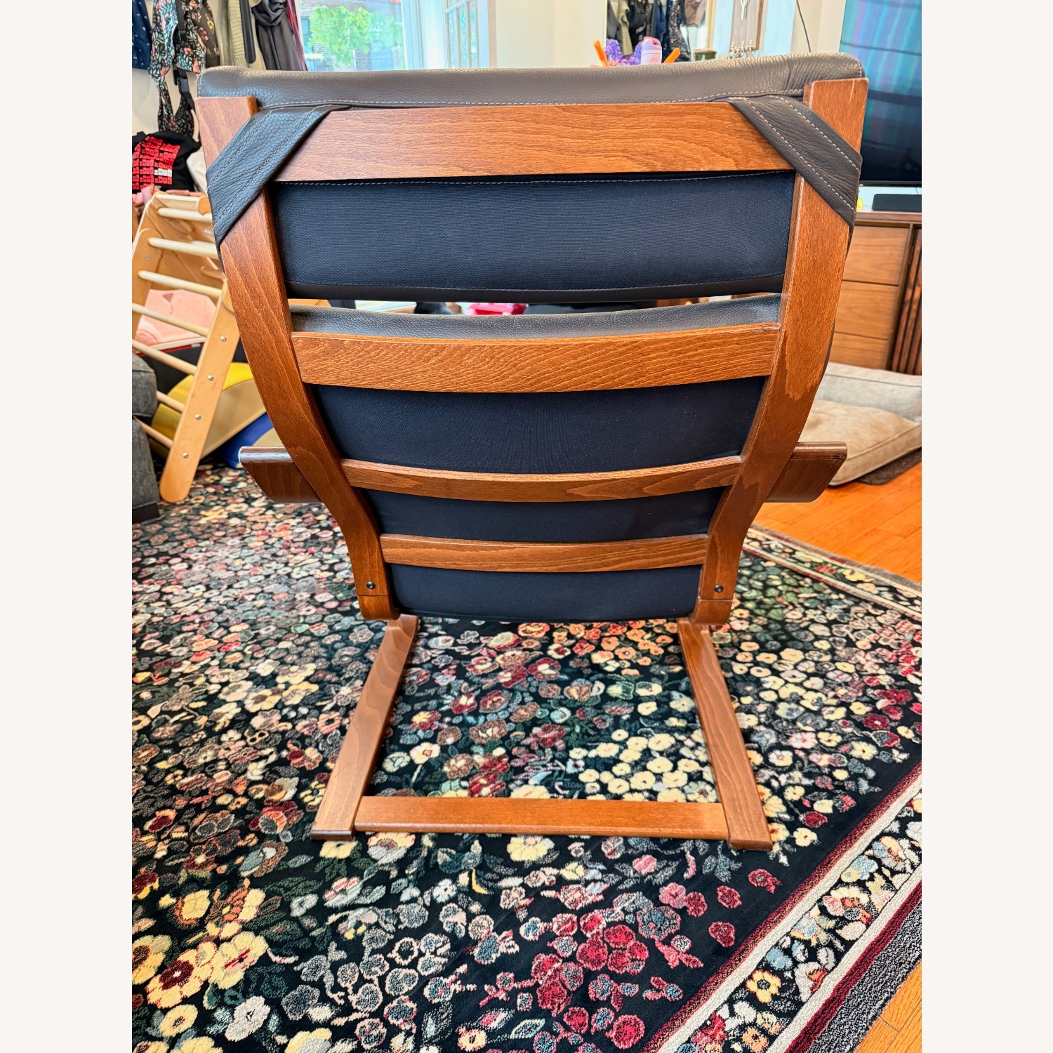 IKEA Poang Dark Brown Leather Armchair and Ottoman - image-6