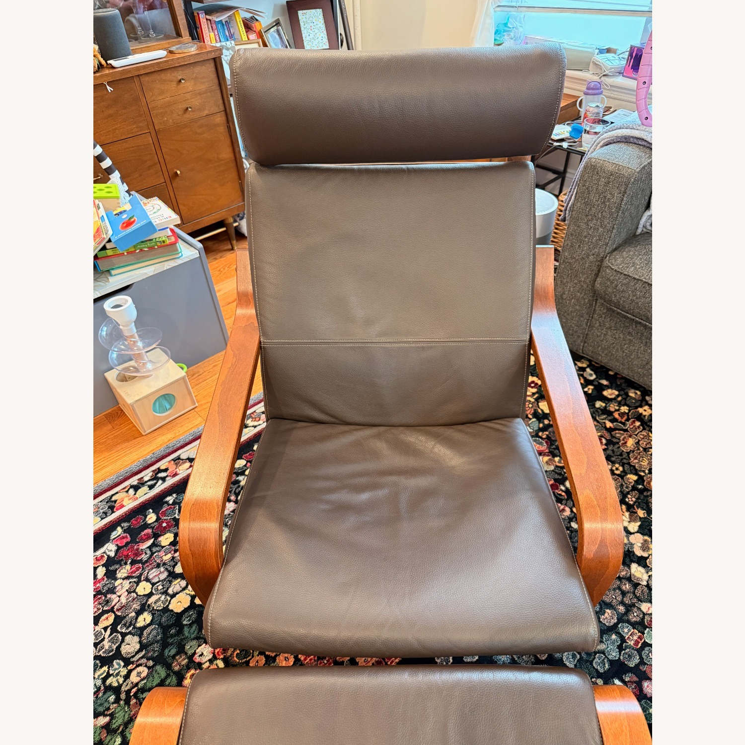 IKEA Poang Dark Brown Leather Armchair and Ottoman - image-5