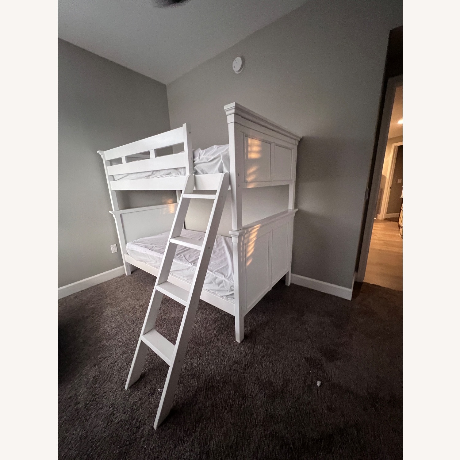 Living Spaces Luca White Full Over Full Wood Bunk Bed With Ladder - image-2