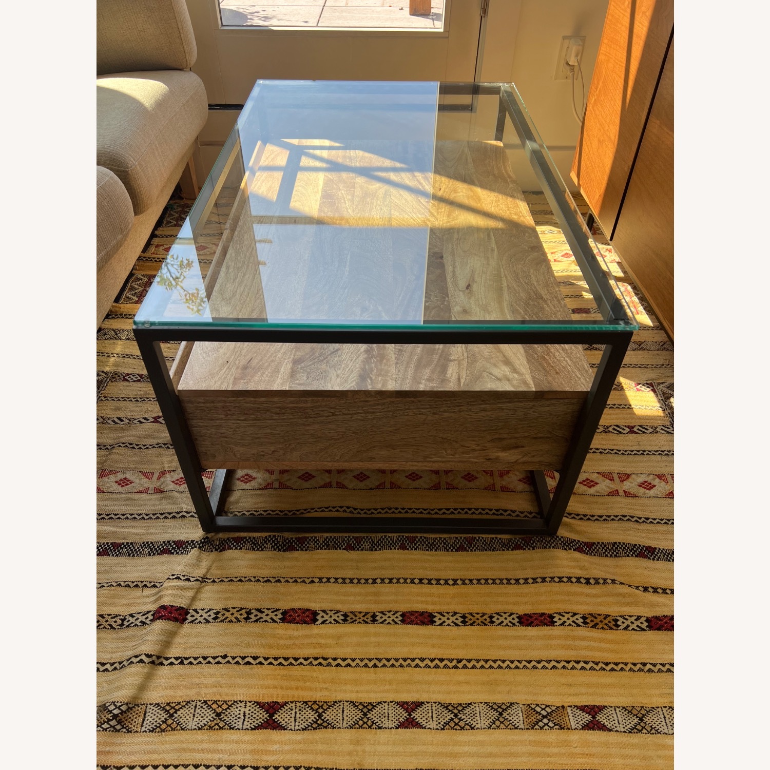 West Elm Box Frame Light Brown Wood Coffee Table - AptDeco