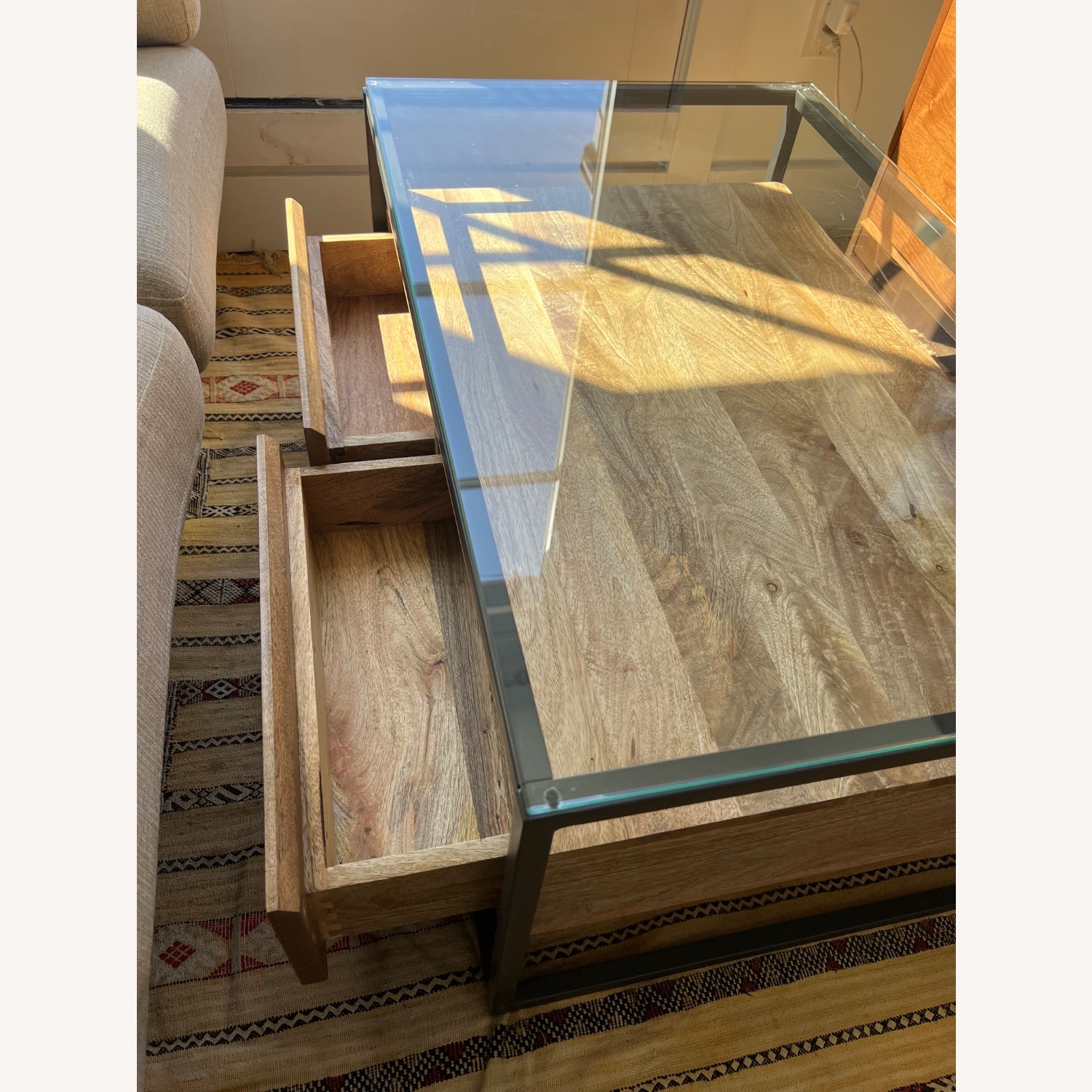 West Elm Box Frame Light Brown Wood Coffee Table - AptDeco