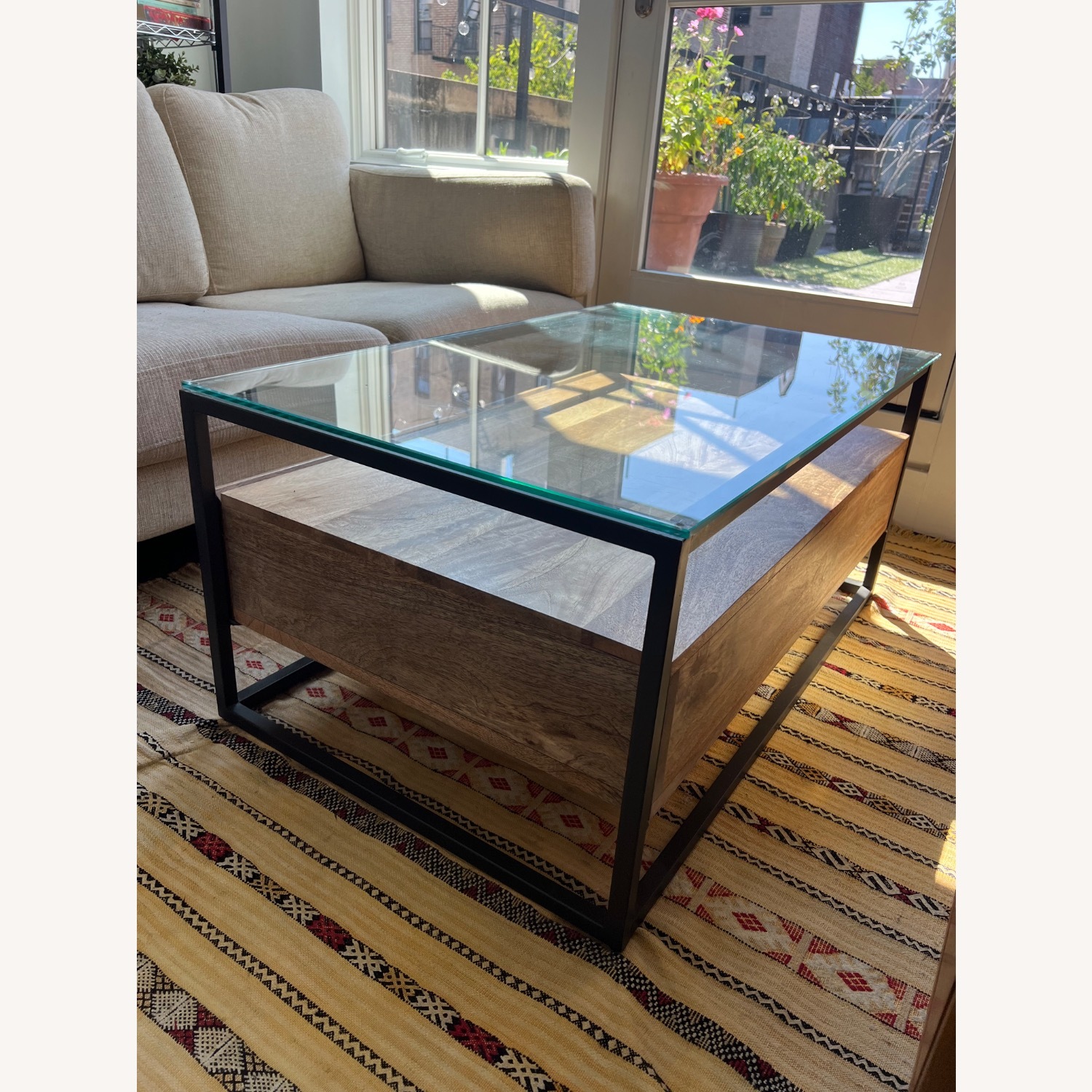 West Elm Box Frame Light Brown Wood Coffee Table - AptDeco