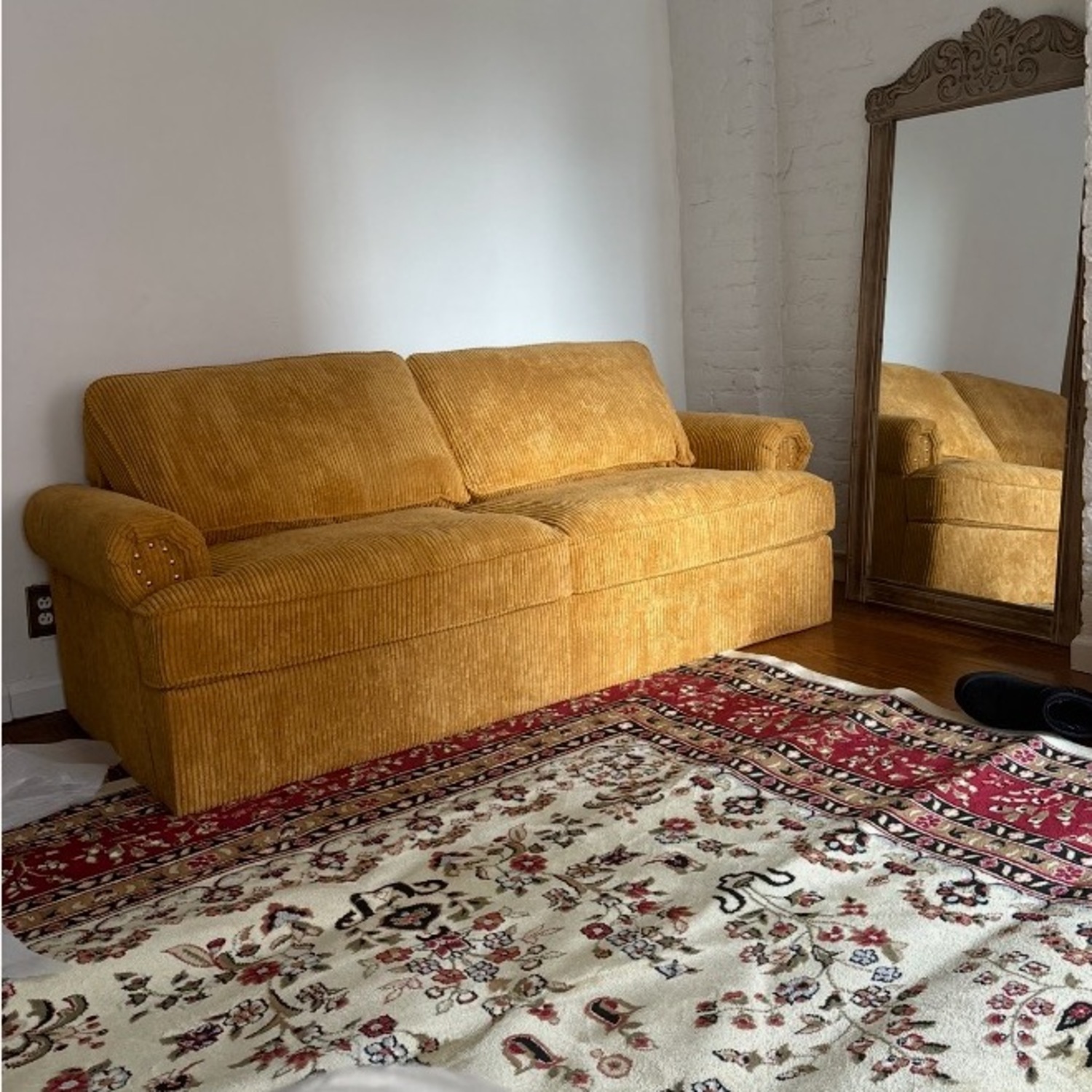 Container Furniture Camel Colored Fabric Sleeper Sofa - image-0