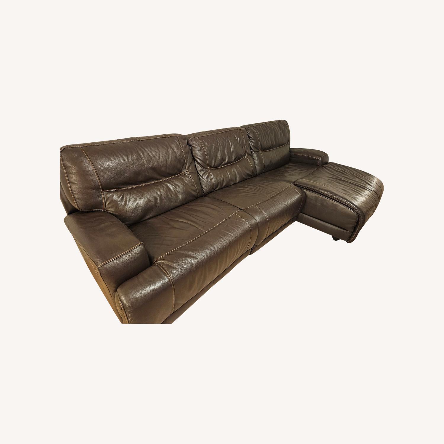 Macy's Genuine Leather 3-sectional Sofa With Recliners - image-0