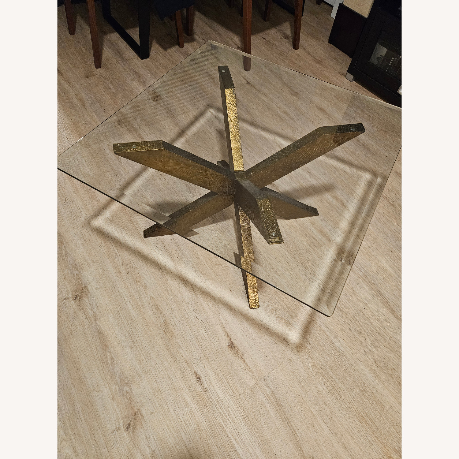 Glass Coffee Table with Gold Plated Wood X-base - image-4