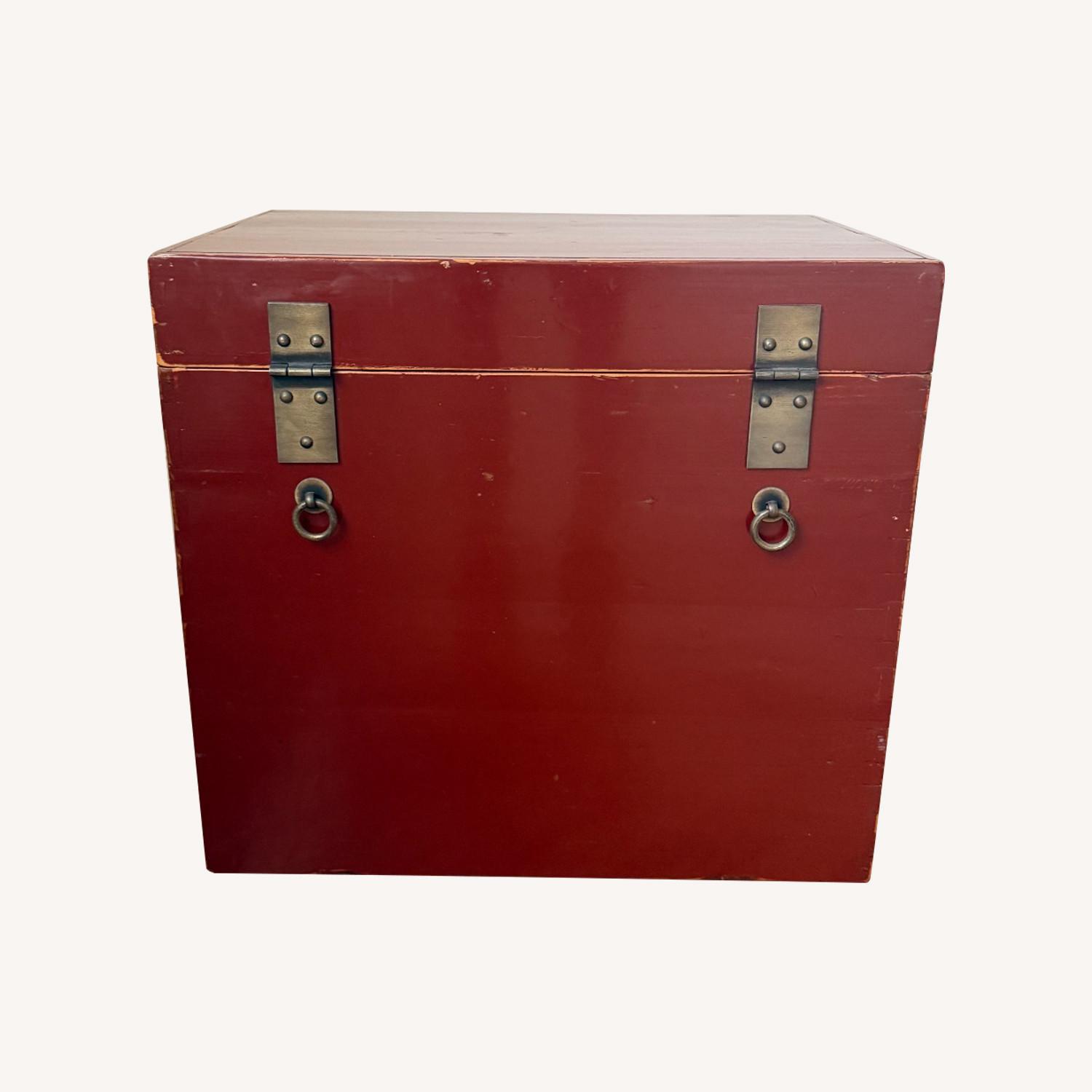 Asian-Inspired Vintage Red Lacquered Storage Chest - image-0