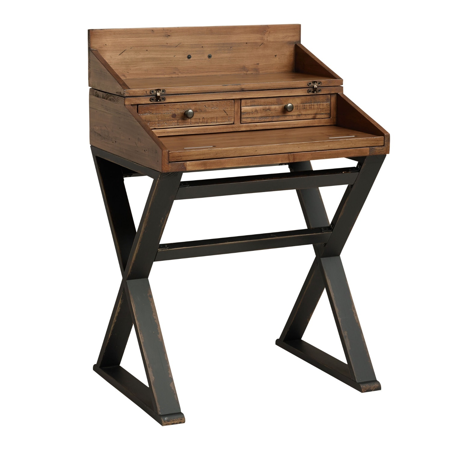 World Market Distressed Antique Cognac and Black Wood Secretary Desk - image-0