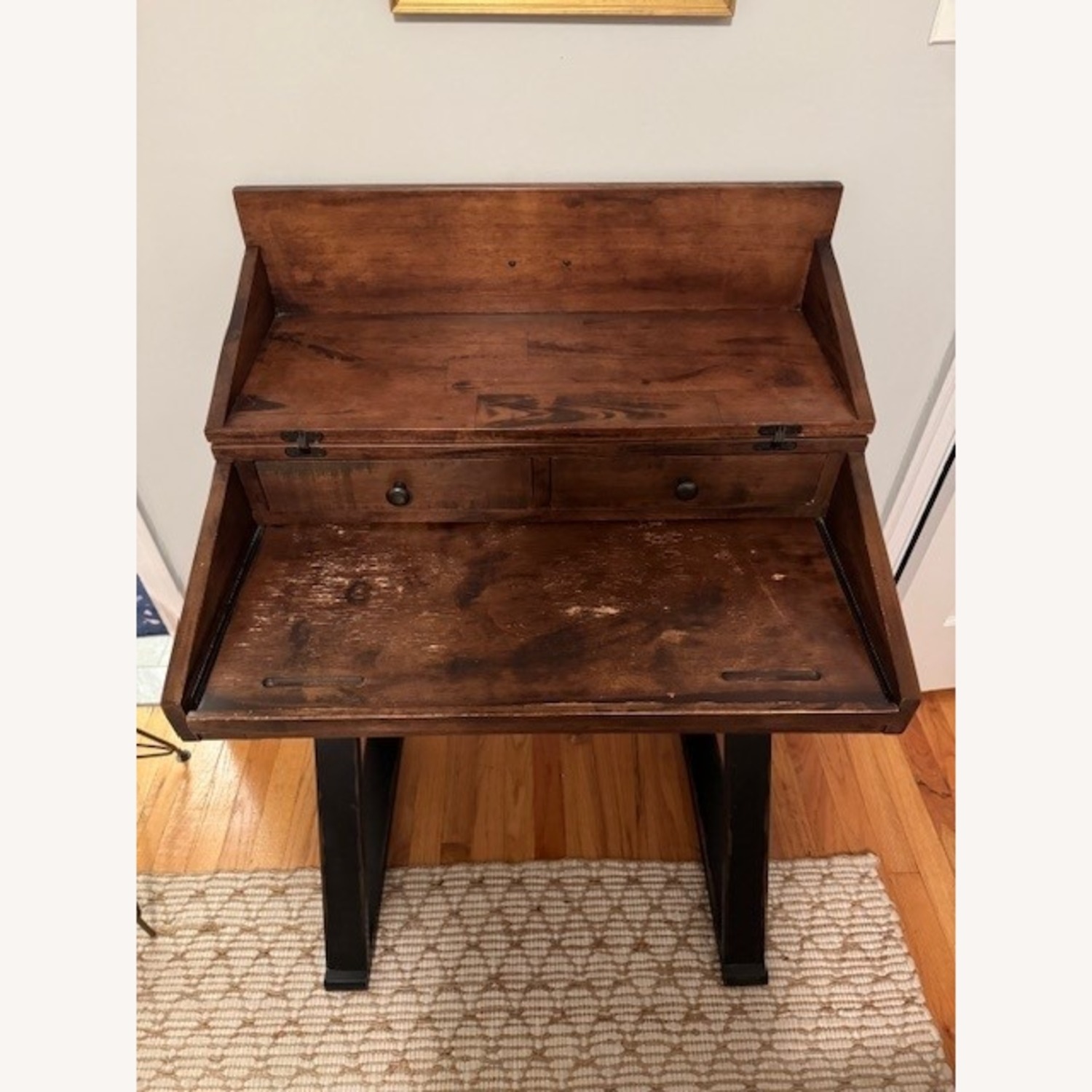 World Market Distressed Antique Cognac and Black Wood Secretary Desk - image-3