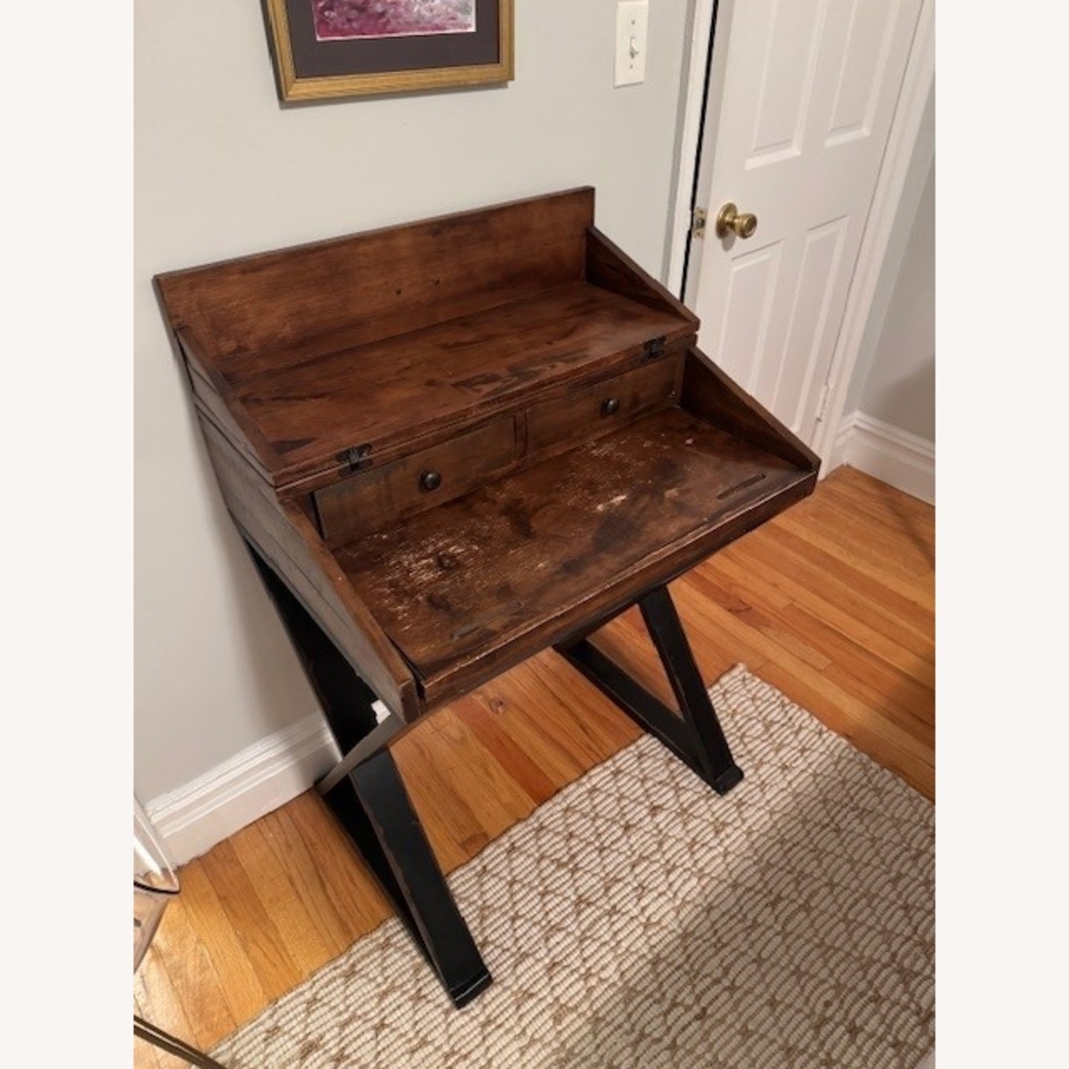 World Market Distressed Antique Cognac and Black Wood Secretary Desk - image-4