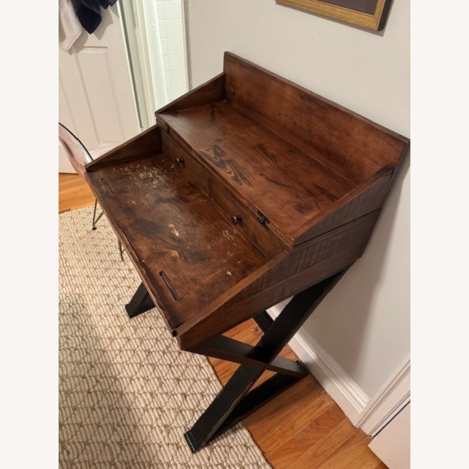 World Market Distressed Antique Cognac and Black Wood Secretary Desk - image-2