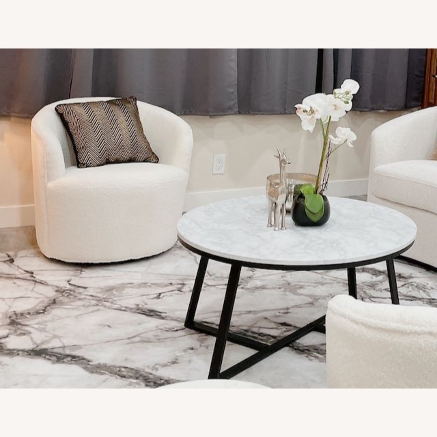 White 360-degree Swivel Accent Chair with Pillow - image-1