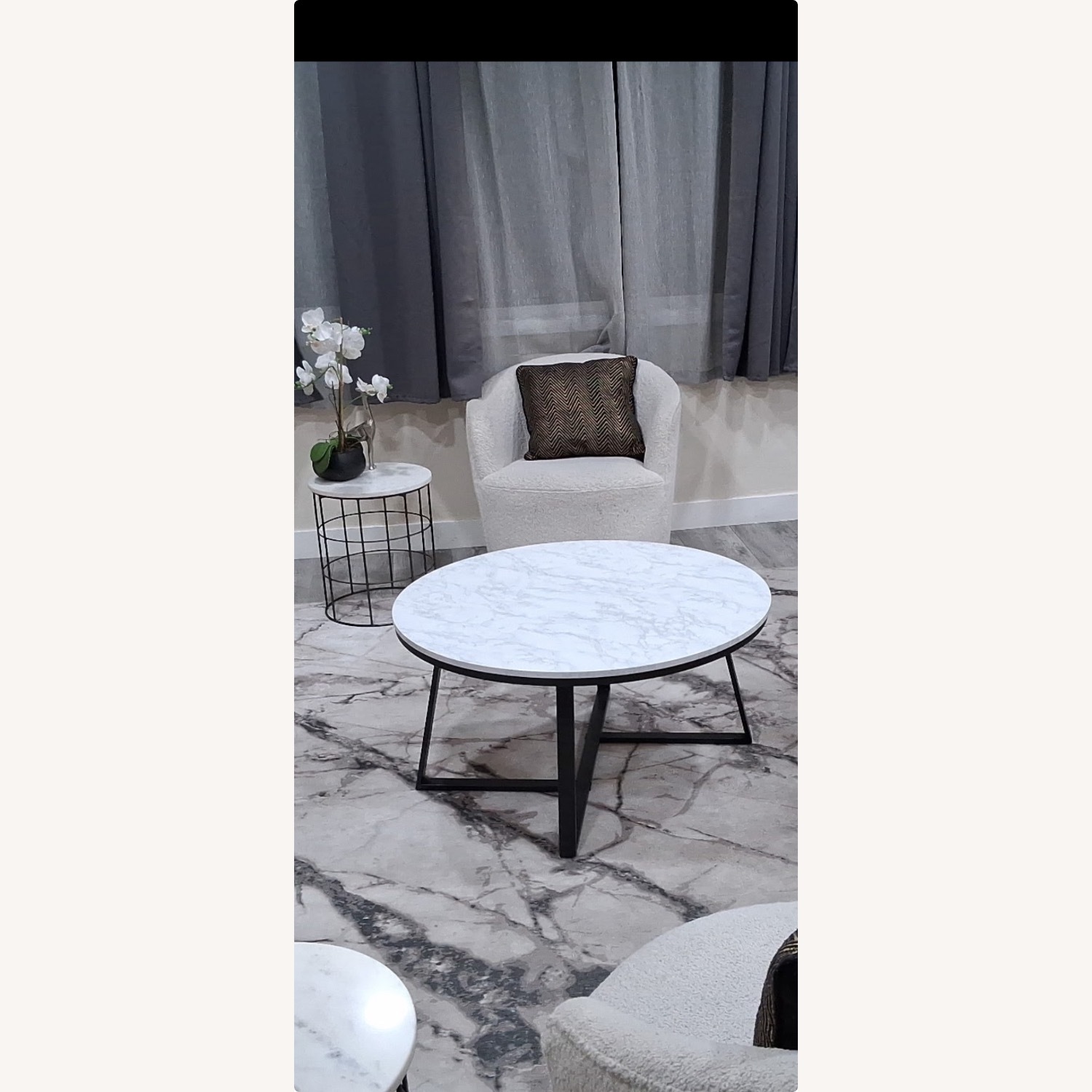 White 360-degree Swivel Accent Chair with Pillow - image-3