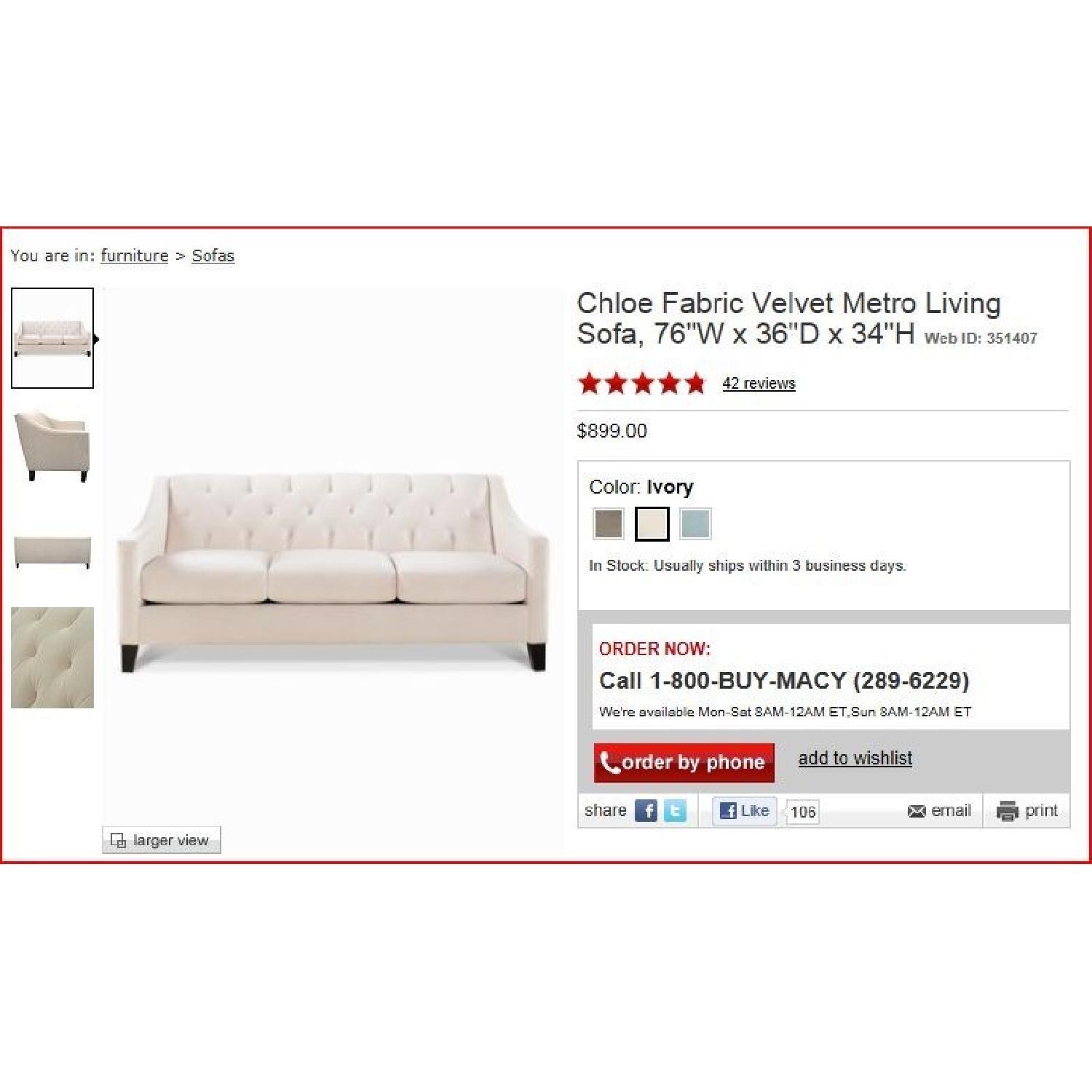 Macy's Chloe Green Velvet Loveseat - image-2