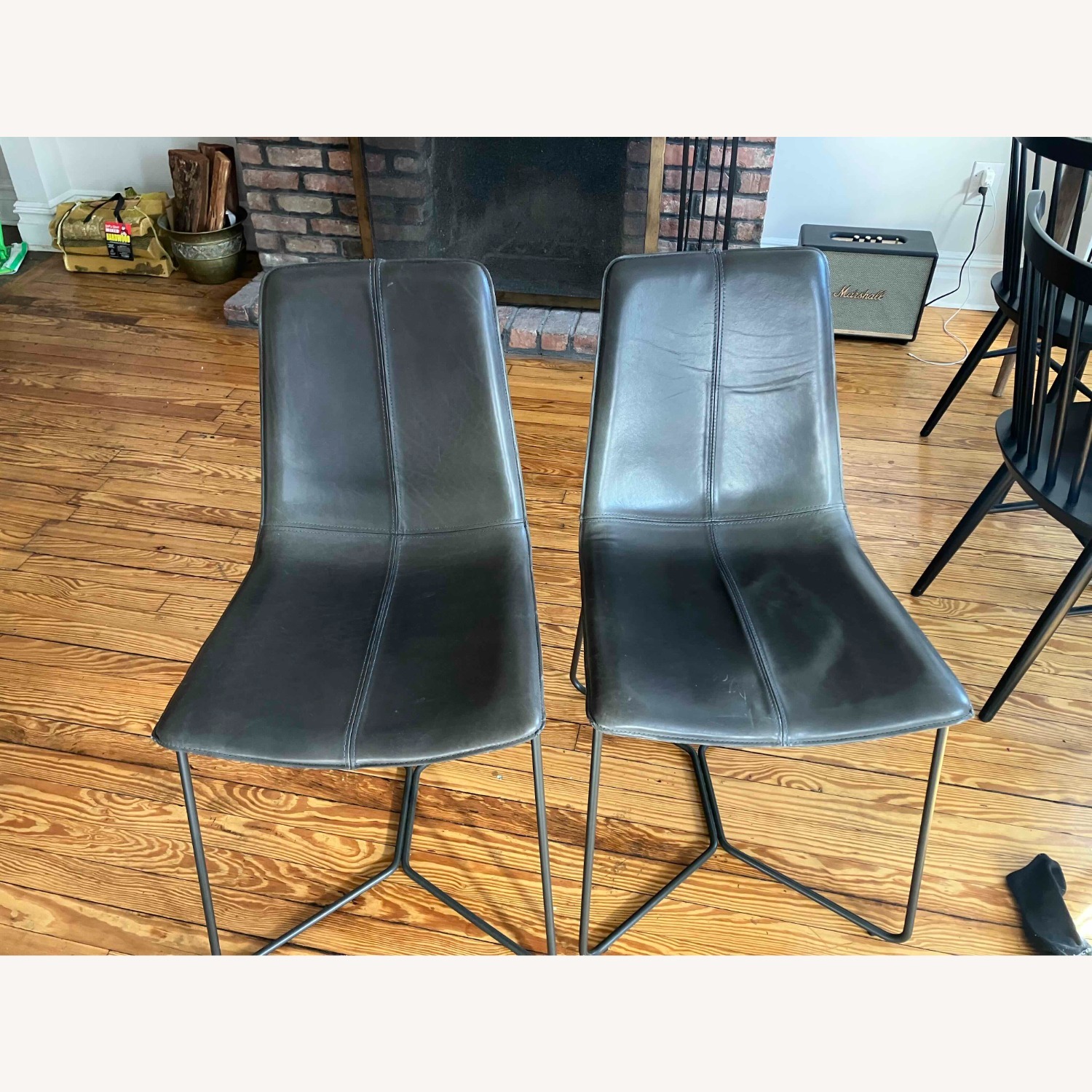 West Elm Slope Leather Dining Chairs - image-1