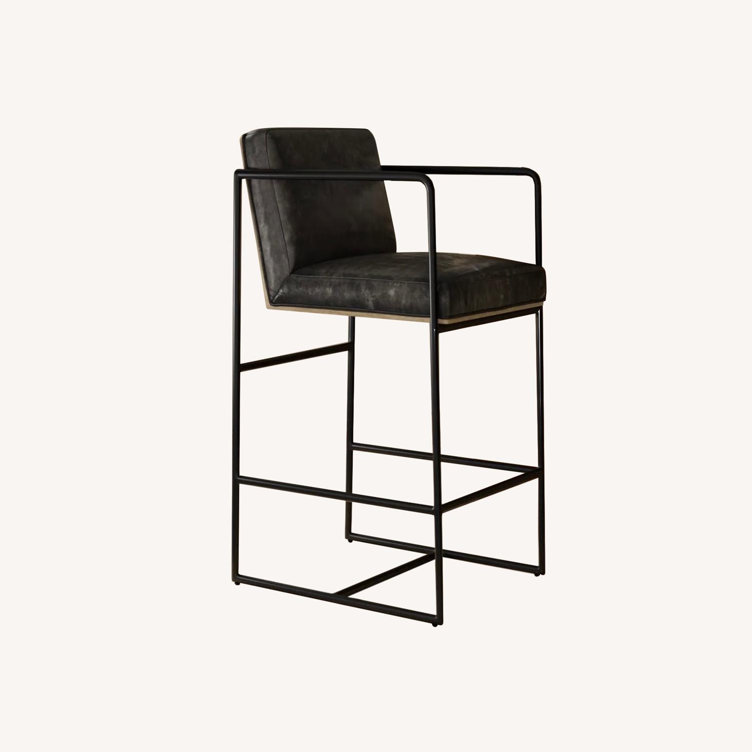 Joss & Main Sidney Black Leather Stool   - image-0