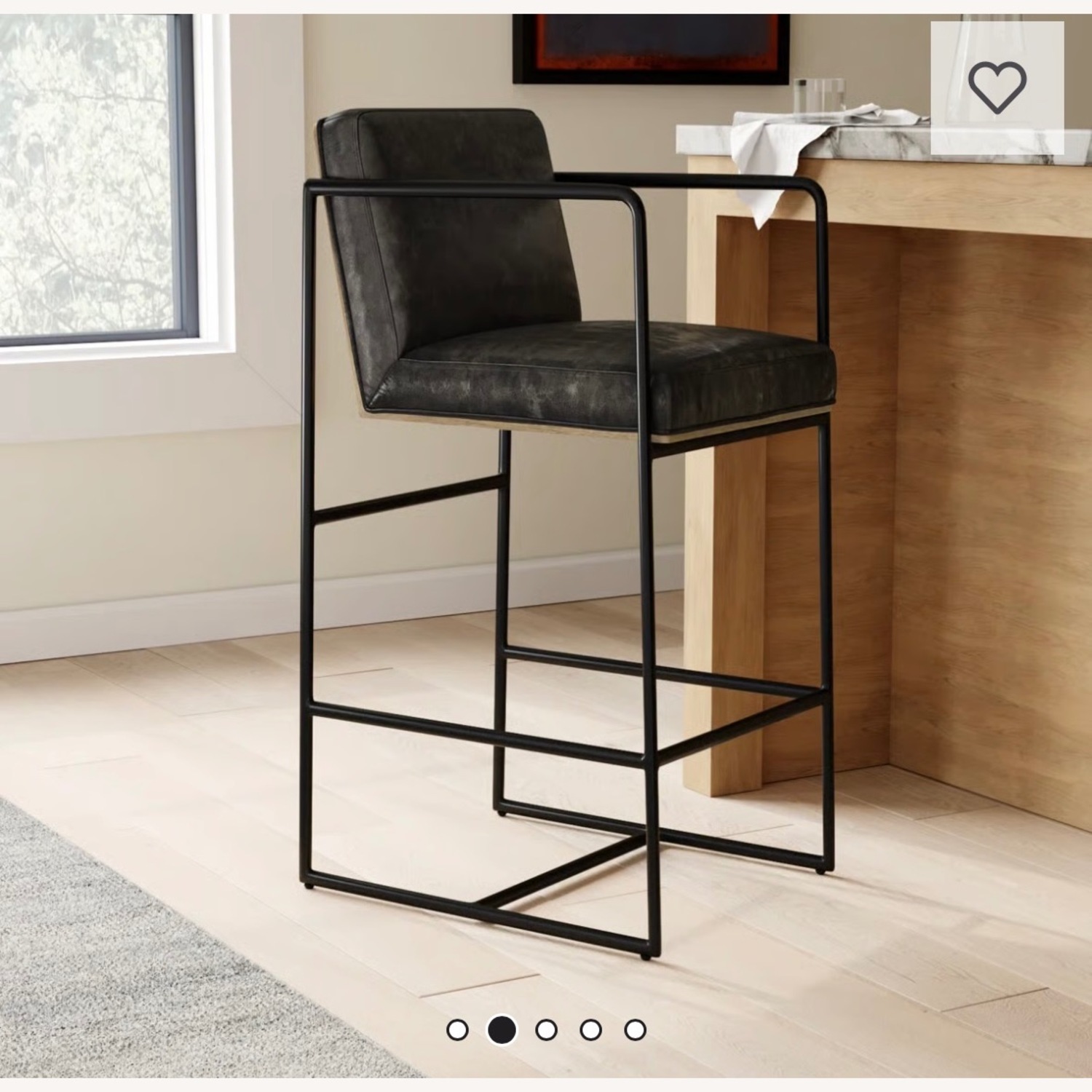 Joss & Main Sidney Black Leather Stool   - image-2