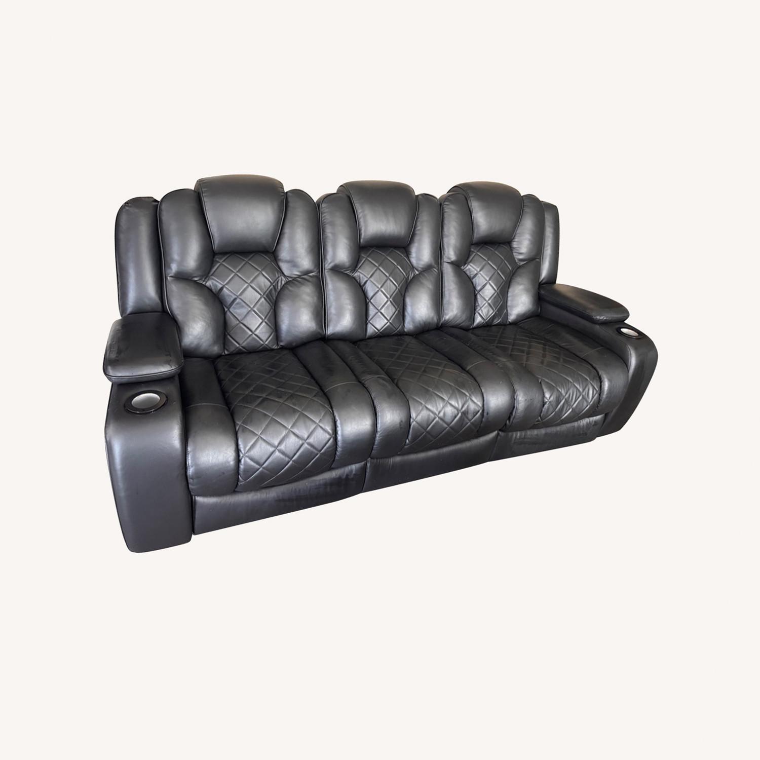 Bob's Discount Furniture Panther Black Leather 3+ Seater Sofa - image-0
