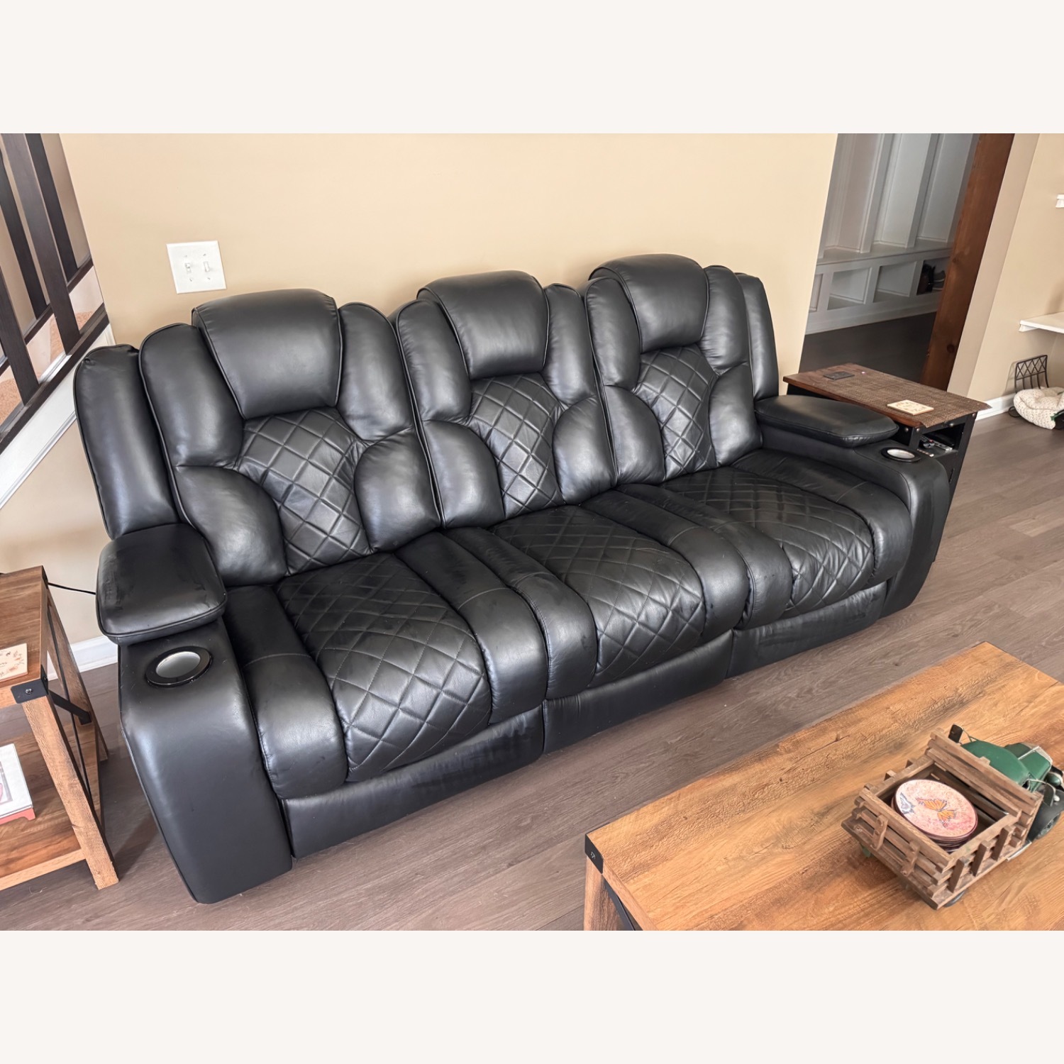 Bob's Discount Furniture Panther Black Leather 3+ Seater Sofa - image-1