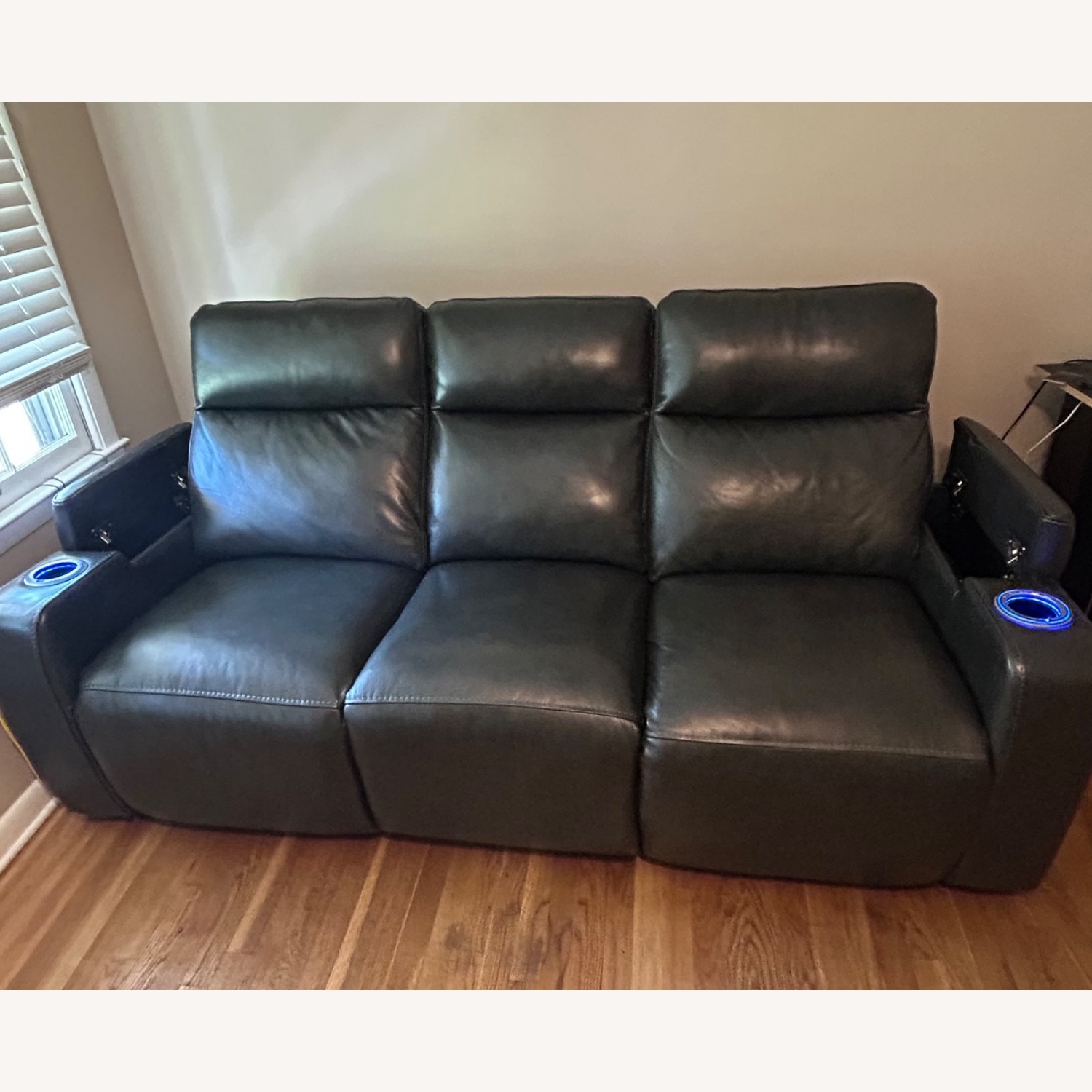 Macy's Light Gray Leather 3+ Piece Sectional - image-4