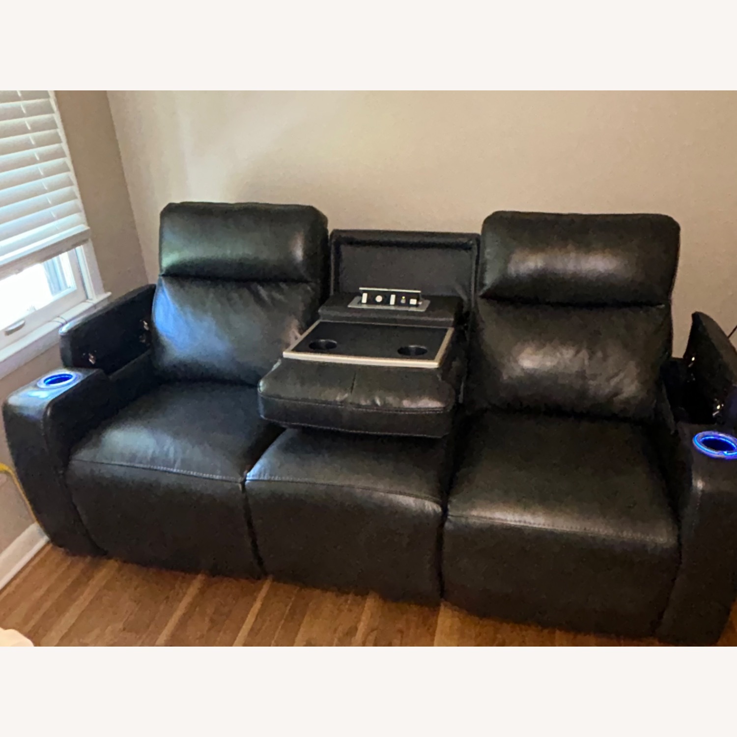 Macy's Light Gray Leather 3+ Piece Sectional - image-2