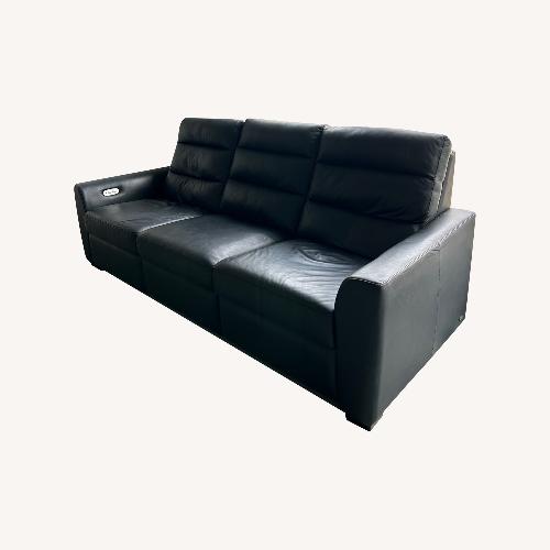 Used Luxury Black Leather Reclining Sofa W USB for sale on AptDeco